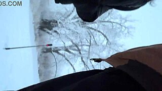 snowy outdoor milf nearly caught riding cock in winter storm