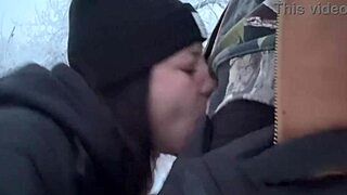 snowy outdoor milf nearly caught riding cock in winter storm