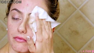 gorgeous blonde steps into steamy shower bliss