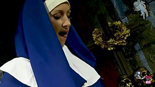 blonde possessed by lust licks perverted nun's tight pussy