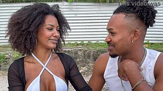 black couple picks up beach stranger for wild home threesome fuck