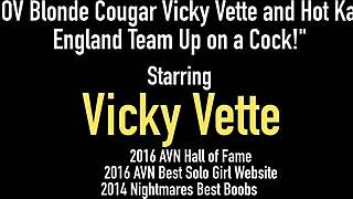 pov: blonde cougar vicky vette teams with kate england for deepthroat cock suck