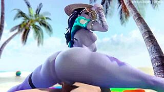 widowmaker's huge ass bounces wildly beachside