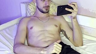 muscular brazilian bodybuilder pumps huge solo cumshot!