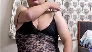 Shemale Monica M Teases Masturbates Orgasm in Black Lingerie Babydoll