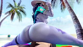 widowmaker's huge ass bounces wildly beachside