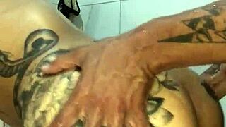 BIG ASS BRUNETTE BATHROOM FUCK ENDS IN FACIAL CREAMPIE!