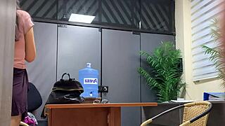 Nympho secretary in miniskirt bends over for boss's hard doggystyle pounding at unam