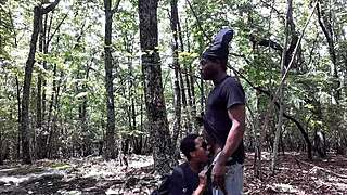 Southern Submissive Deepthroats Black Cock Ass Licks In Forest Gagging Spitting