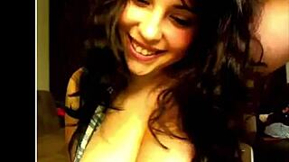 beautiful brunette teases licks her huge boobs webcam