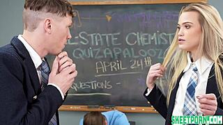 Innocent blonde teen Chloe Rose rides big cock cowgirl after deepthroat blowjob