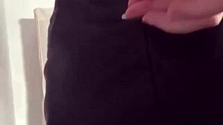 18 year old babe strips leather skirt reveals hot ass!