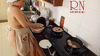 nudist housewife regina noir cooks naked in kitchen solo