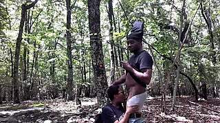 Southern Submissive Deepthroats Black Cock Ass Licks In Forest Gagging Spitting