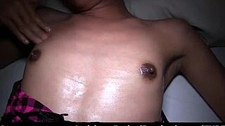 shemale jusmin's first hardcore blowjob facial cumshot