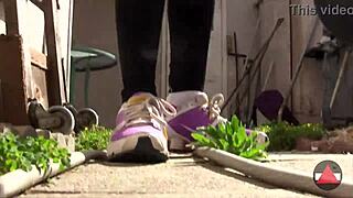 strolling casually in comfy sneakers outdoors 👟🛤️ feet flexing naturally