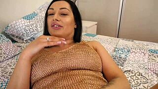 Amateur German Brunette Milf Teases Big Cock with Handjob in First Porn Part 3