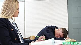 Innocent blonde teen Chloe Rose rides big cock cowgirl after deepthroat blowjob