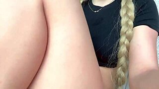 cute blonde college girl rubs pink clit squirts in garden outdoor