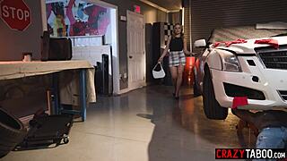 Mechanic dives into Anna Claire Clouds' face sitting before pounding her hard