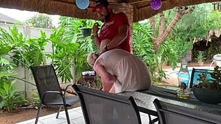 babe, bend over outside so i can pound that shaved wife pussy deep?