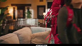 axel jerks off but curvy redhead milf joins sofa fun