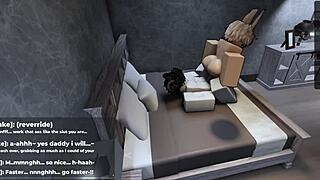 Cute shemale femboy begs for more during intense roblox fucking session