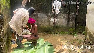 Horny Backyard Tryst with Petite Ebony Landlord's Narrow-Assed Beauty