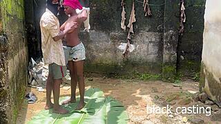 Horny Backyard Tryst with Petite Ebony Landlord's Narrow-Assed Beauty