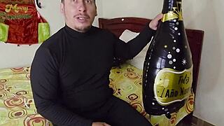 perverted older guy gets big ass babe's new years blowjob