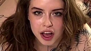 backstage with hot tattoo model riding cock for anal orgasm cum on ass