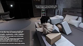 Cute shemale femboy begs for more during intense roblox fucking session