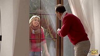 Young Blonde's Passionate Sex with Mature Lover Ends in Cumshot