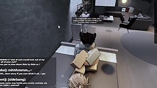 Cute shemale femboy begs for more during intense roblox fucking session