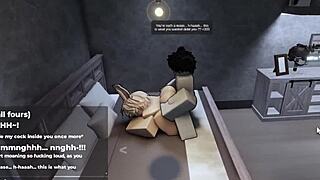 Cute shemale femboy begs for more during intense roblox fucking session