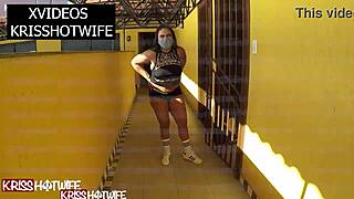 kriss hotwife flaunts huge tits in hotel corridor