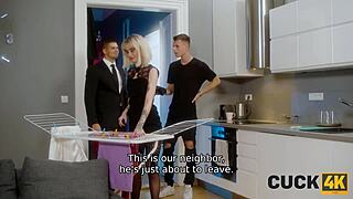 cuckold husband watches wife take rough sofa pounding