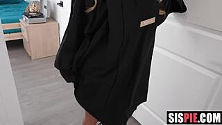 hey bro, your bratty petite teen taunts you in shower then begs for creampie fuck