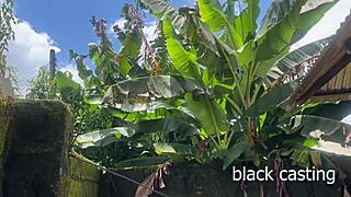 Horny Backyard Tryst with Petite Ebony Landlord's Narrow-Assed Beauty