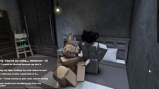 Cute shemale femboy begs for more during intense roblox fucking session