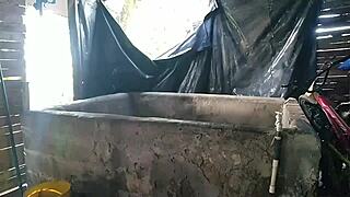 Neighbor's well gives water and wild ass licking pussy fuck.