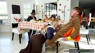 innocent girl turns thanksgiving into rough daddy doggystyle frenzy