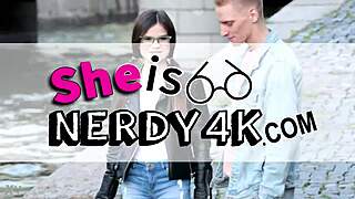 Guy spots nerdy ponytail chick strolling campus