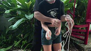 i tickle her sexy bound feet outdoors till she moans