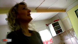 skinny french blonde milf assfucked for cash in warehouse