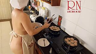 nudist housewife regina noir naked kitchen maid cooking backstage