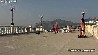 Naughty milf wife flashes nude on public outdoor ride
