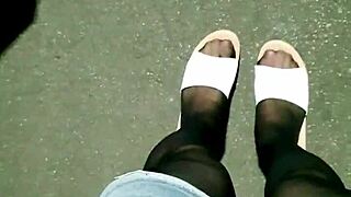 Asian Ladyboy Exposes Legs In Outdoor Masturbation Cumshot