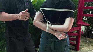 i tickle her sexy bound feet outdoors till she moans