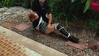 i tickle her sexy bound feet outdoors till she moans